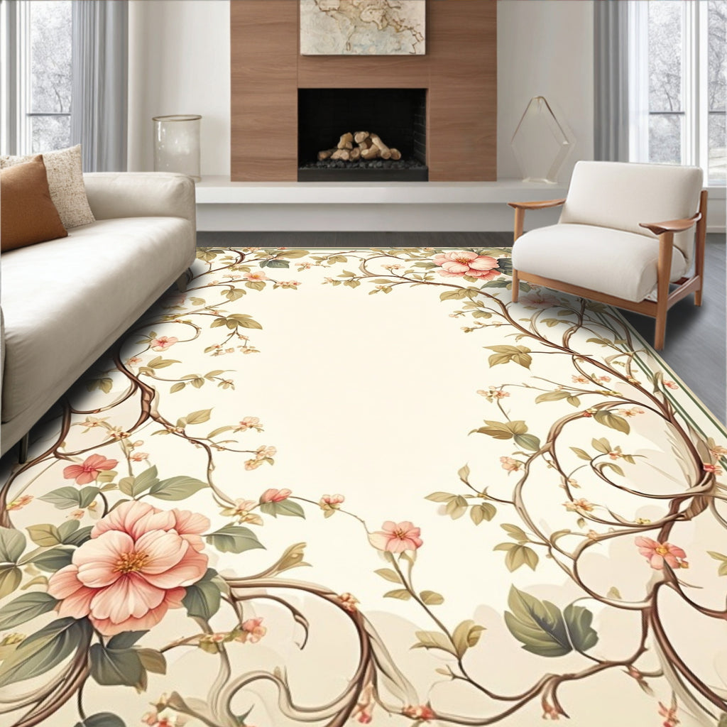 Delicate Floral Vine Botanical Rug