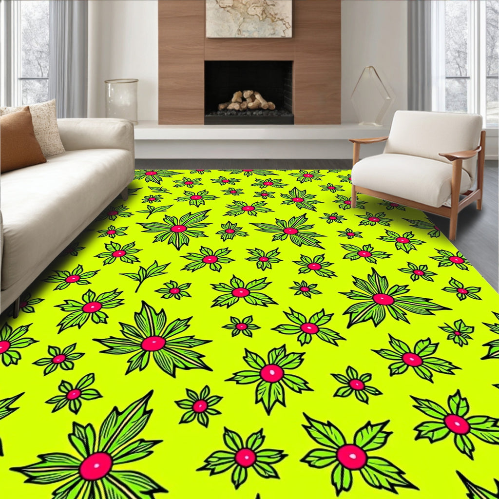 Vibrant Lime Green Floral Medallion Rug