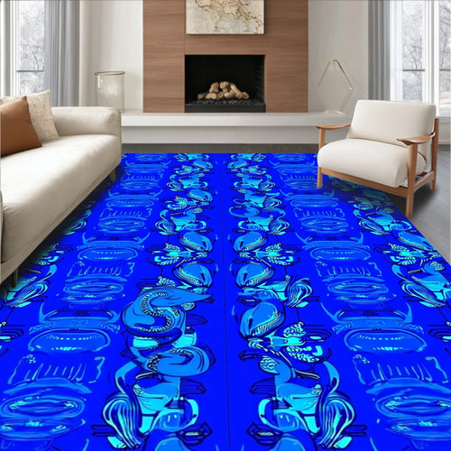 Abstract Blue Organic Flow Design Rug