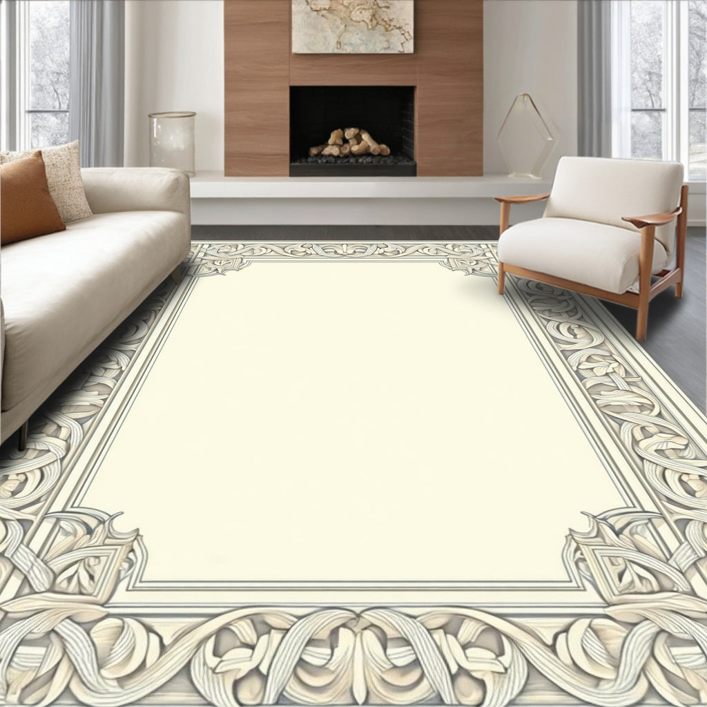 Intricate Intertwined Floral Border Design Rug