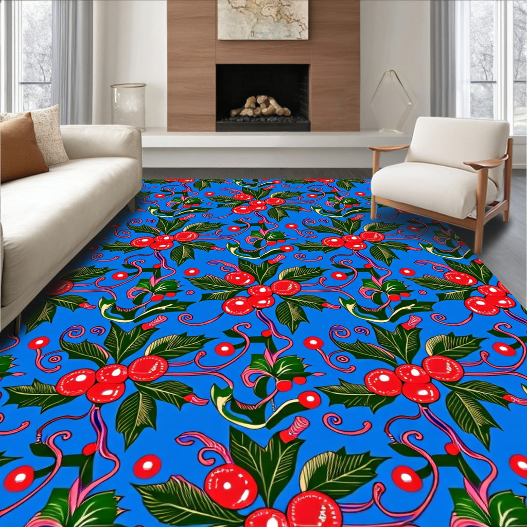 Bright Blue Holly Berry Garland Rug
