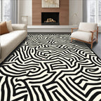 Abstract Black And White Maze Pattern Rug