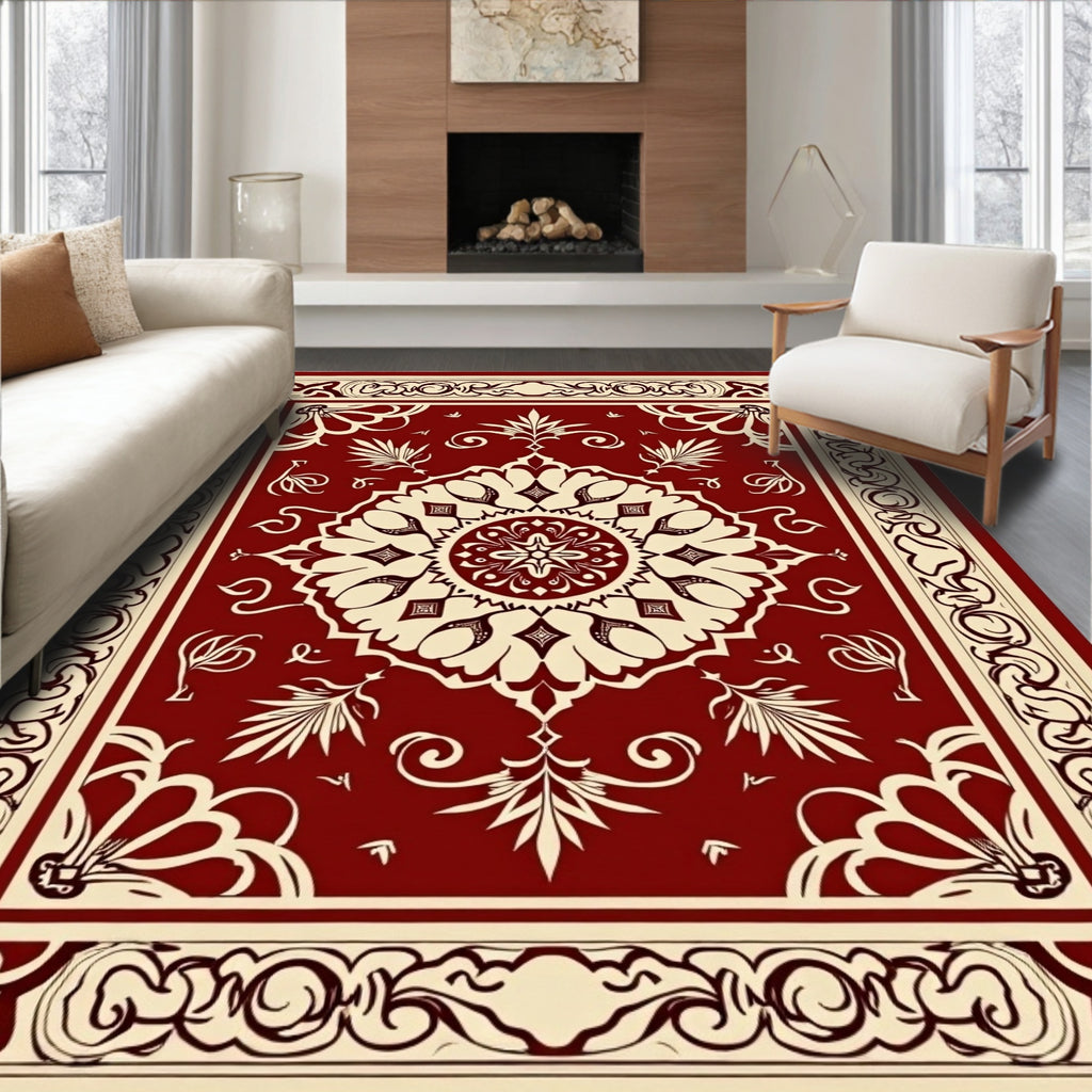 Ornate Floral Medallion Red Rug