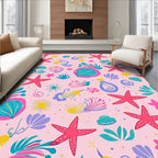 Whimsical Coral Starfish Pattern Rug