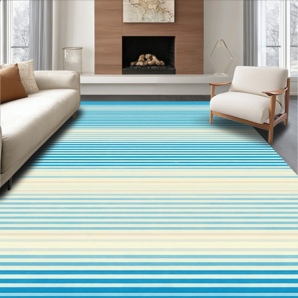 Modern Blue And White Striped Design Rug