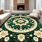 Elegant Emerald Floral Mandala Design Rug