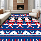 Red Blue White Penguin Snowflakes Christmas Rug