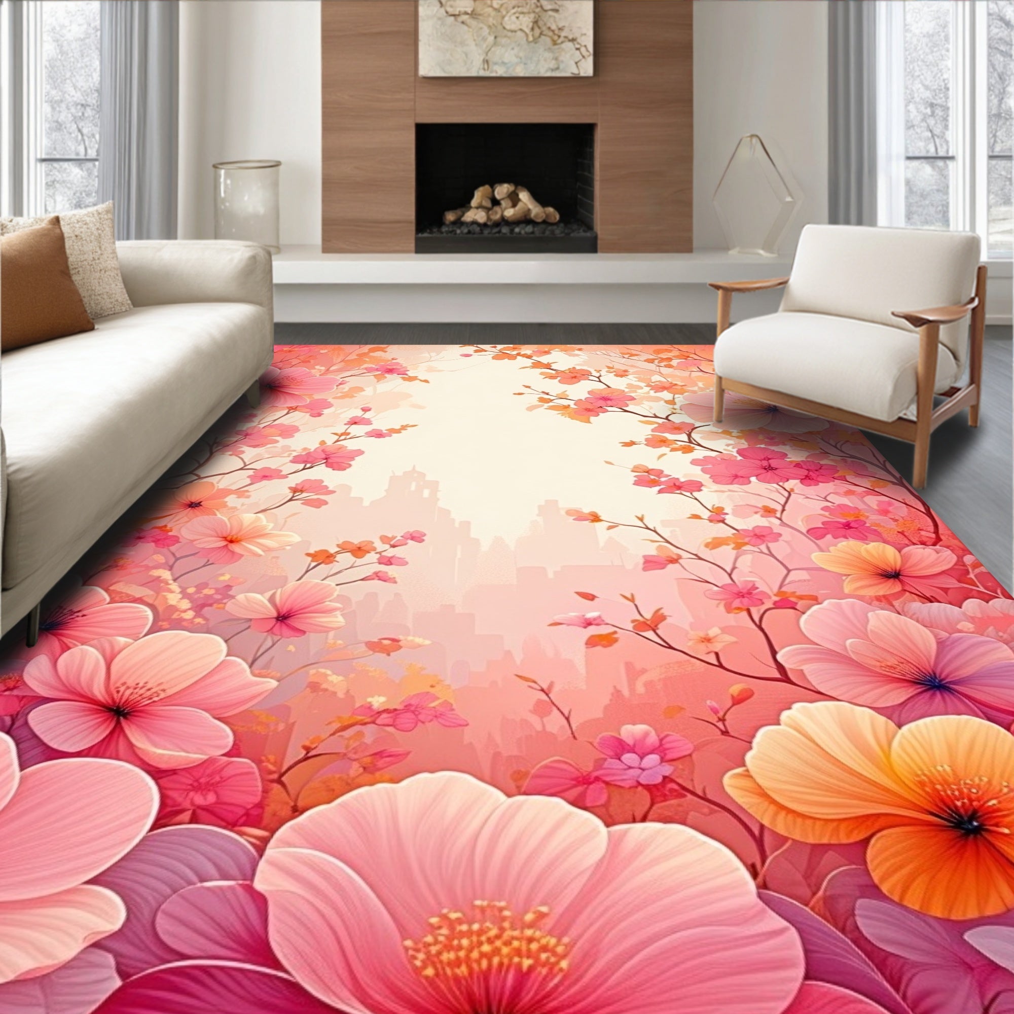 Floral Branches Bloom with Soft Hues Rug