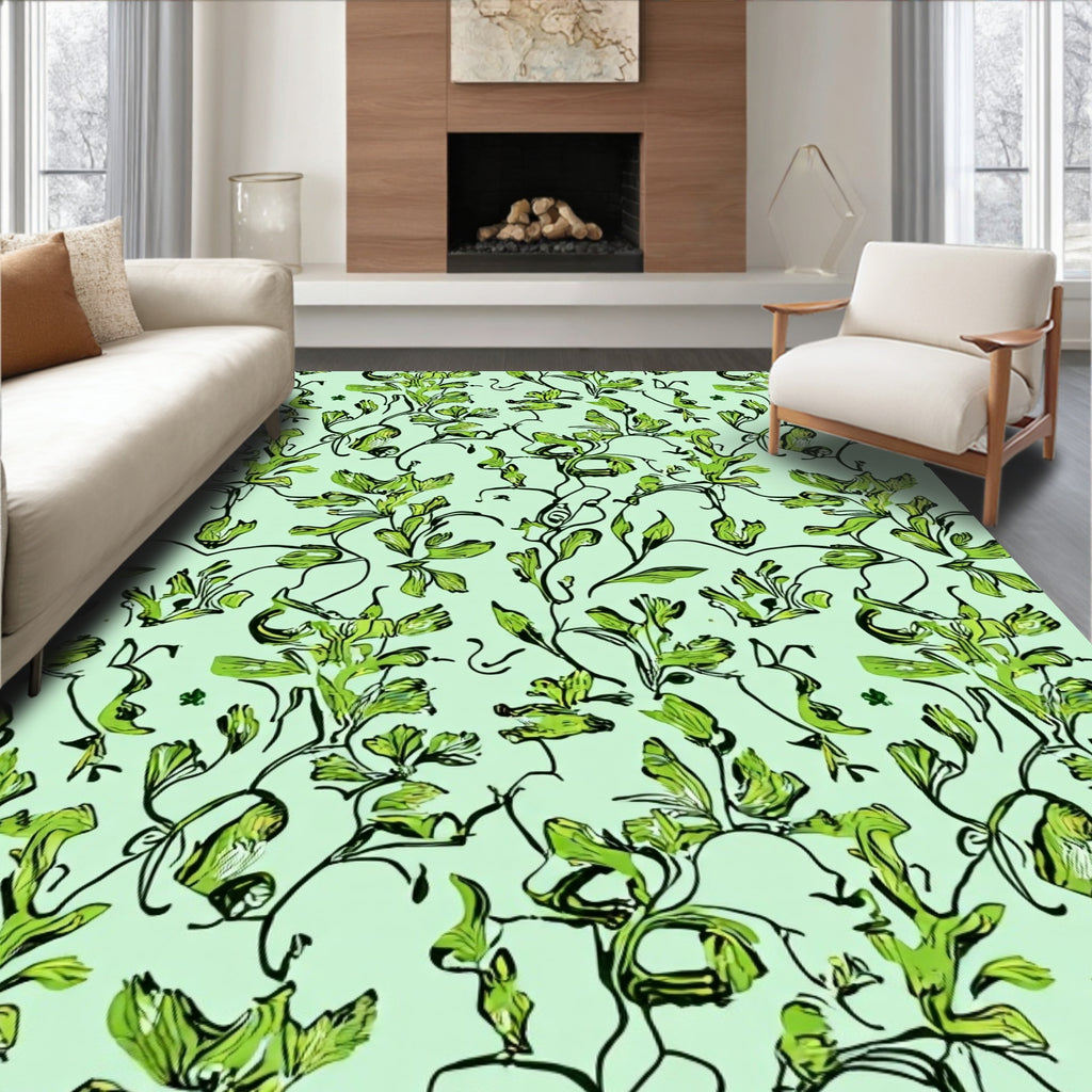 Botanical Vines On Light Green Rug