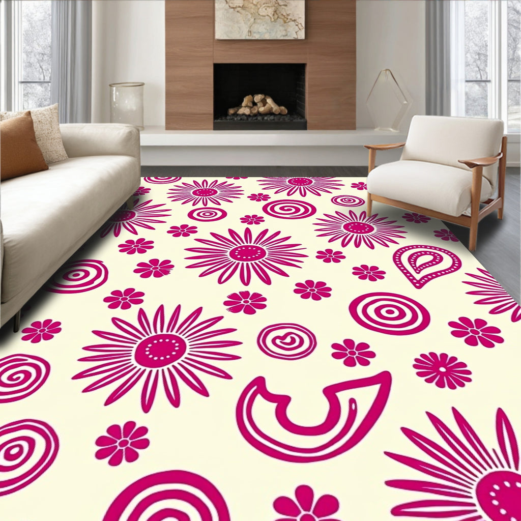 Charming Pink Flower Swirl Pattern Rug
