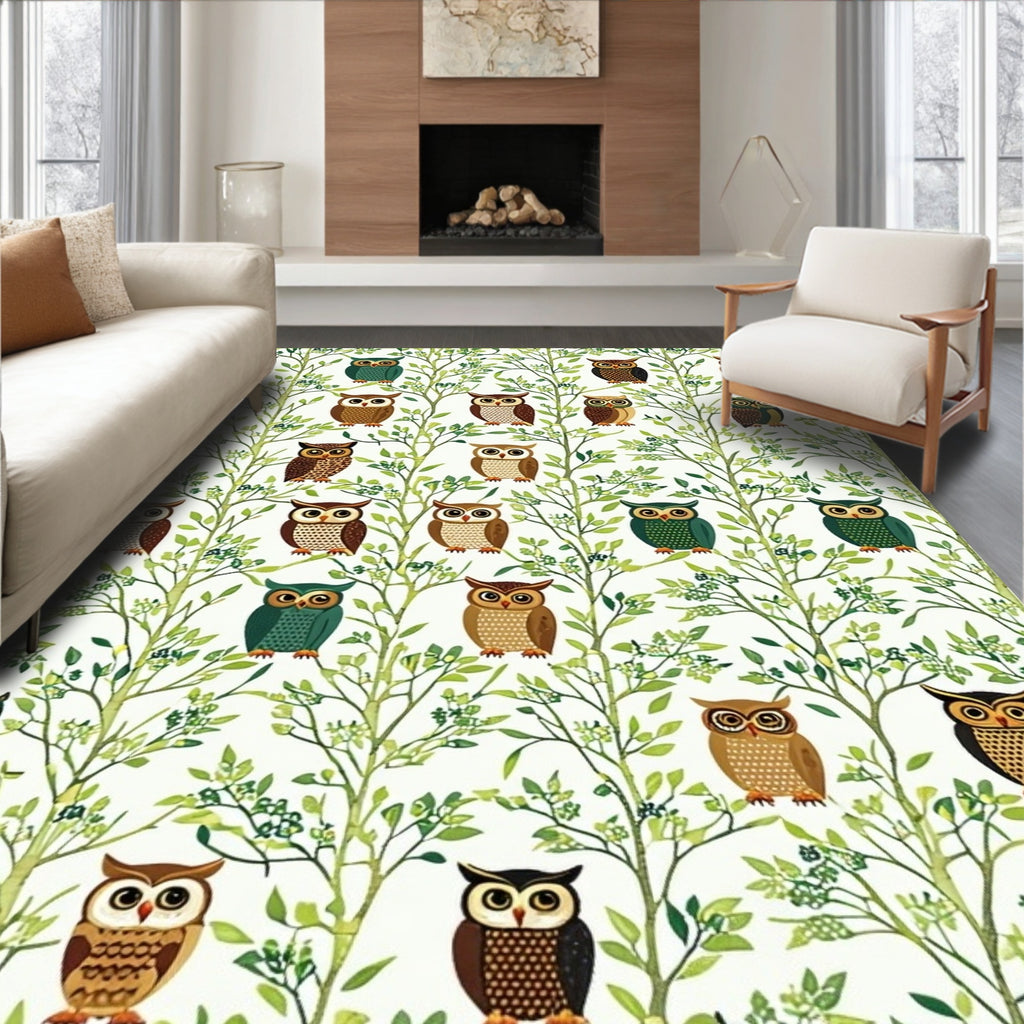 Woodland Owl Branch Pattern Rug
