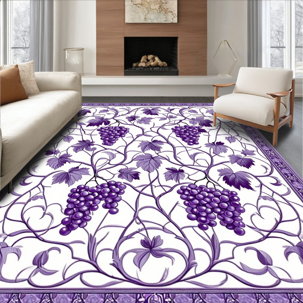 Vibrant Purple Grapevine Branch Pattern Rug