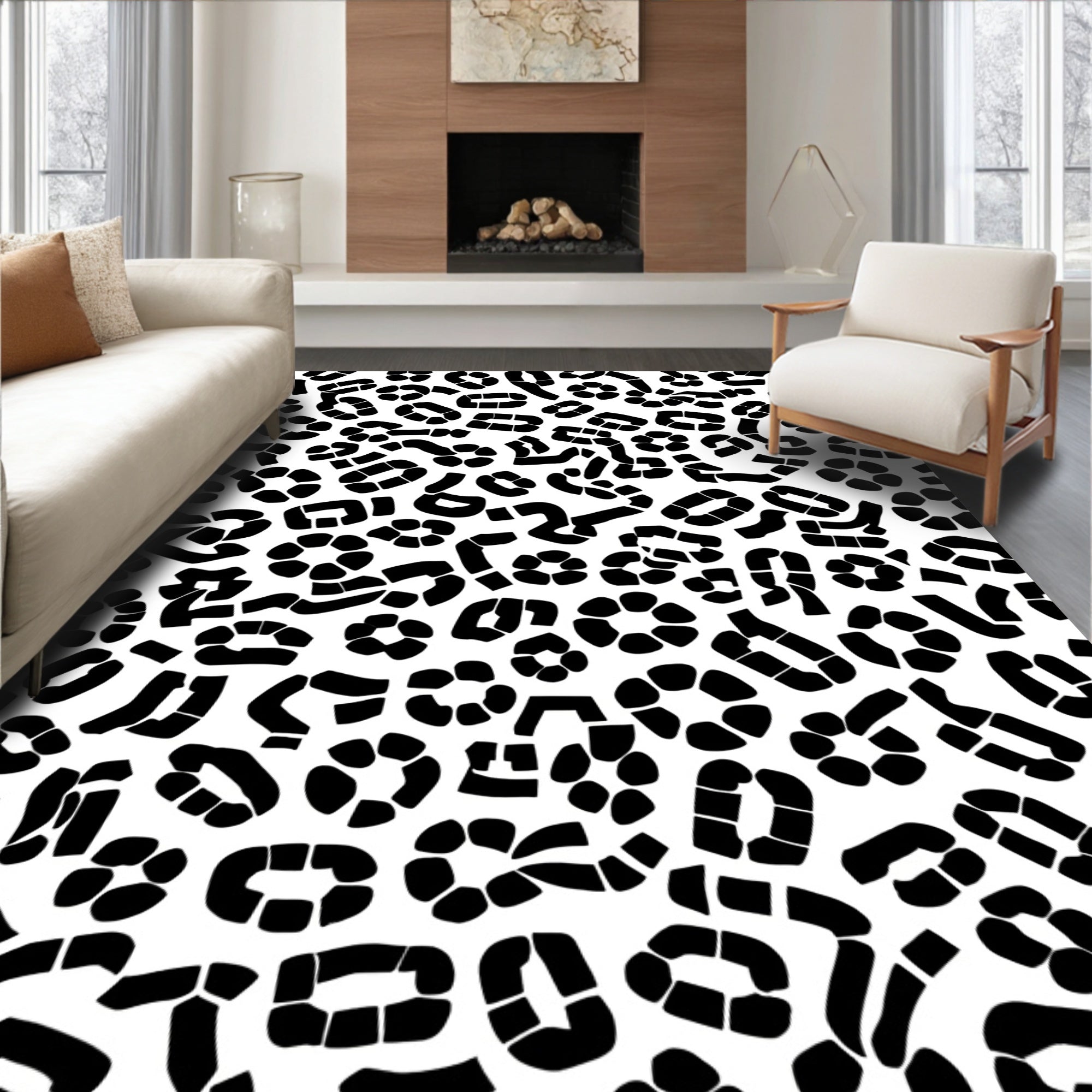 Abstract Black White Animal Print Rug