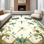 Dragonfly In Frame Floral Motif Design Rug