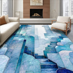 Abstract Blue White Geometric Design Rug