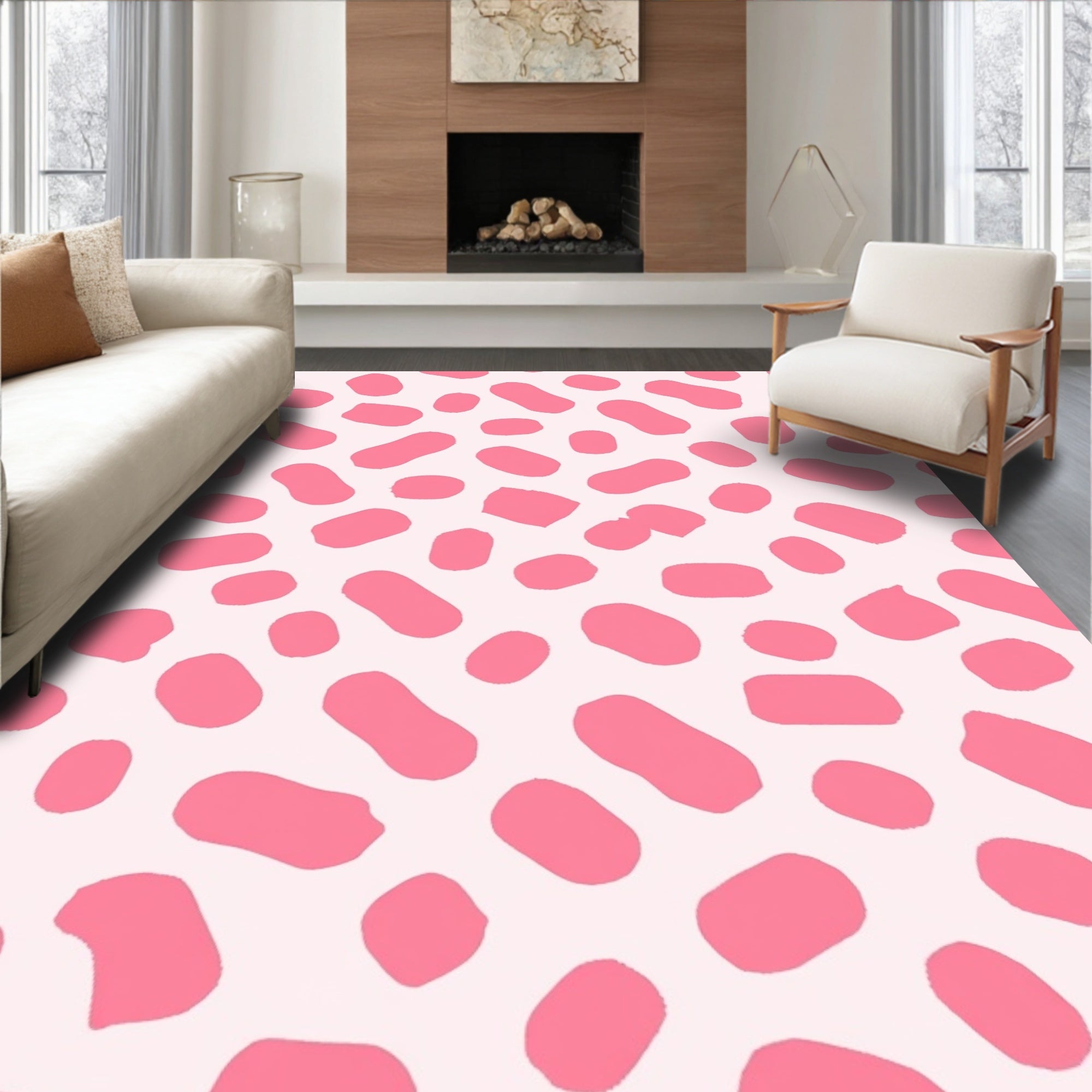 Pink Blob and Spot Pattern Rug