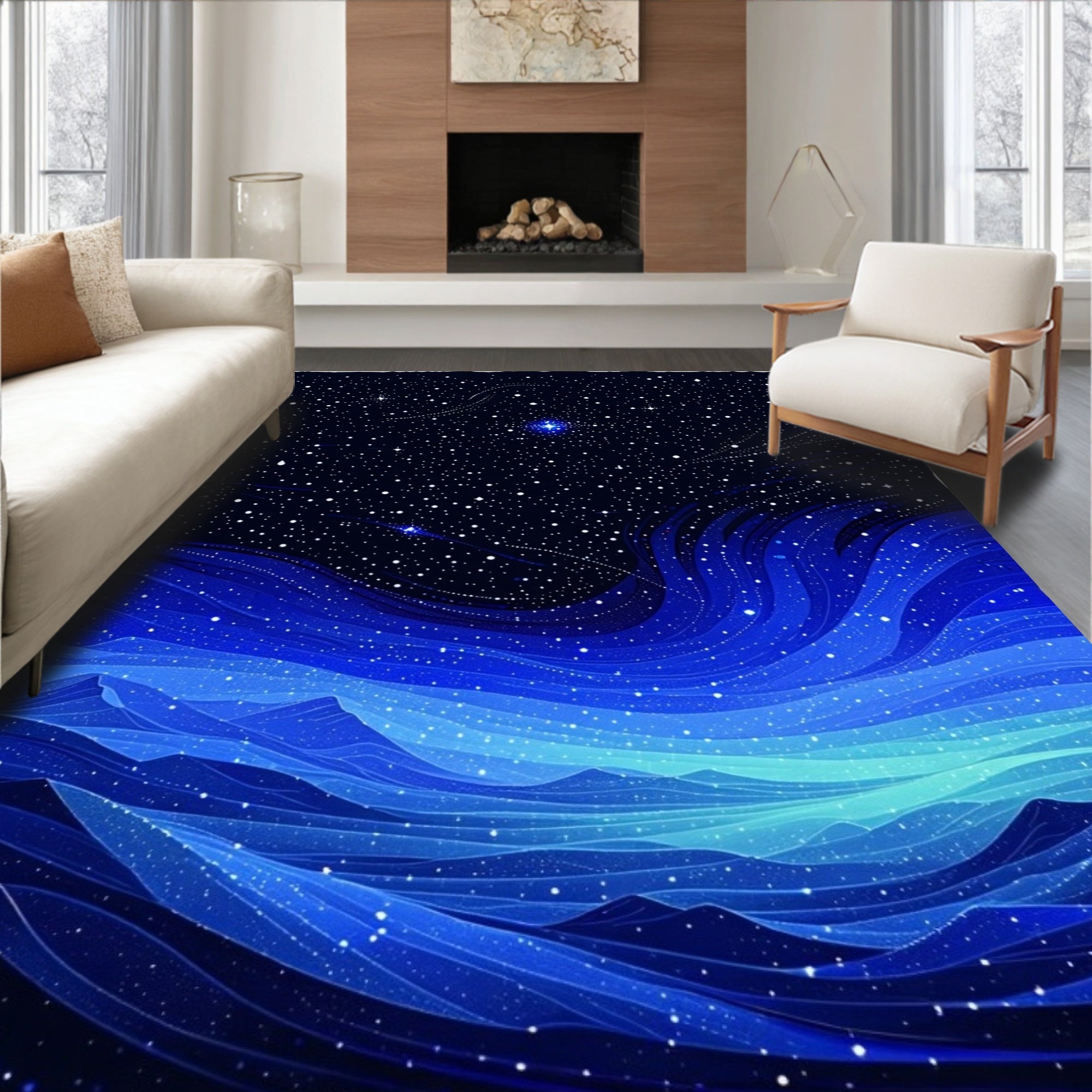 Starry Night Sky Abstract Landscape Rug