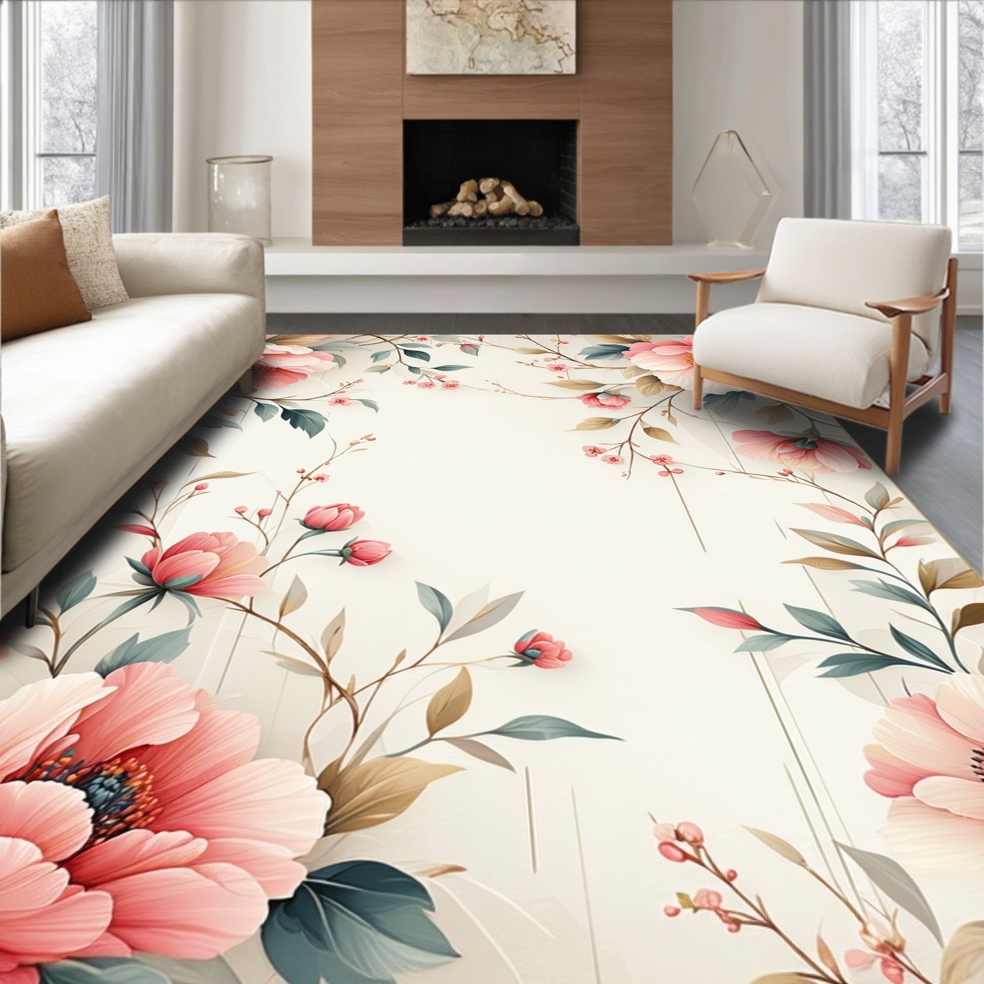 Delicate Floral Vine Pastel Pink Rug