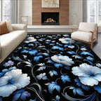 White Blue Floral Vine Pattern Rug