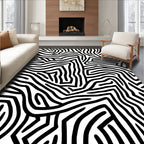Black White Abstract Organic Lines Rug