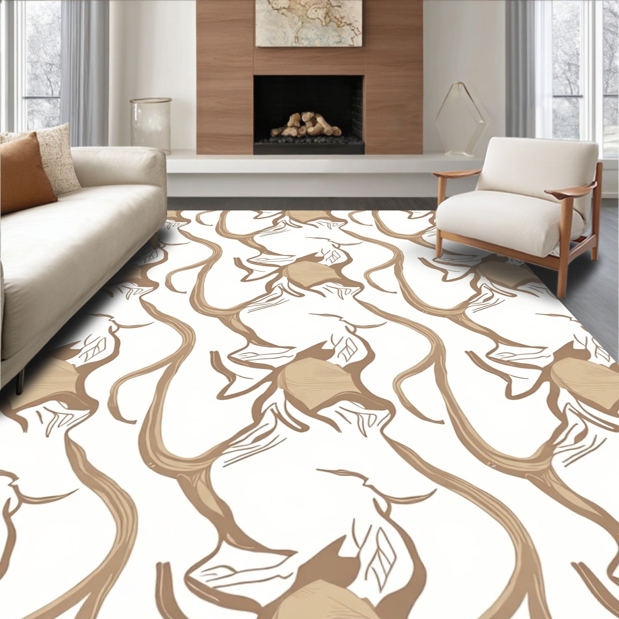 Abstract Tan Wood Grain Pattern Rug