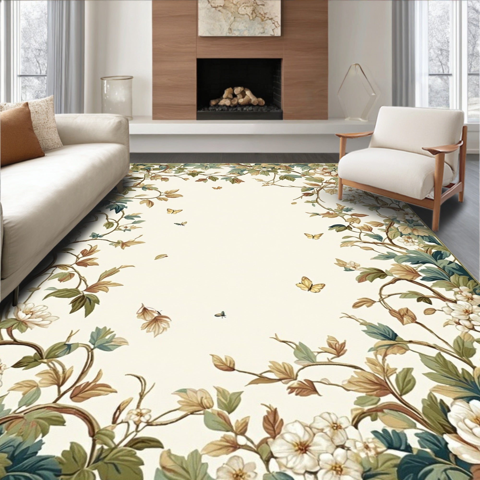 Botanical Garden With Butterflies Design Rug