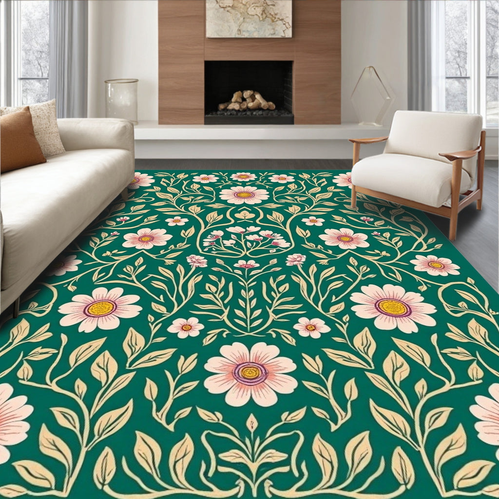 Whimsical Floral Vine Pattern Rug