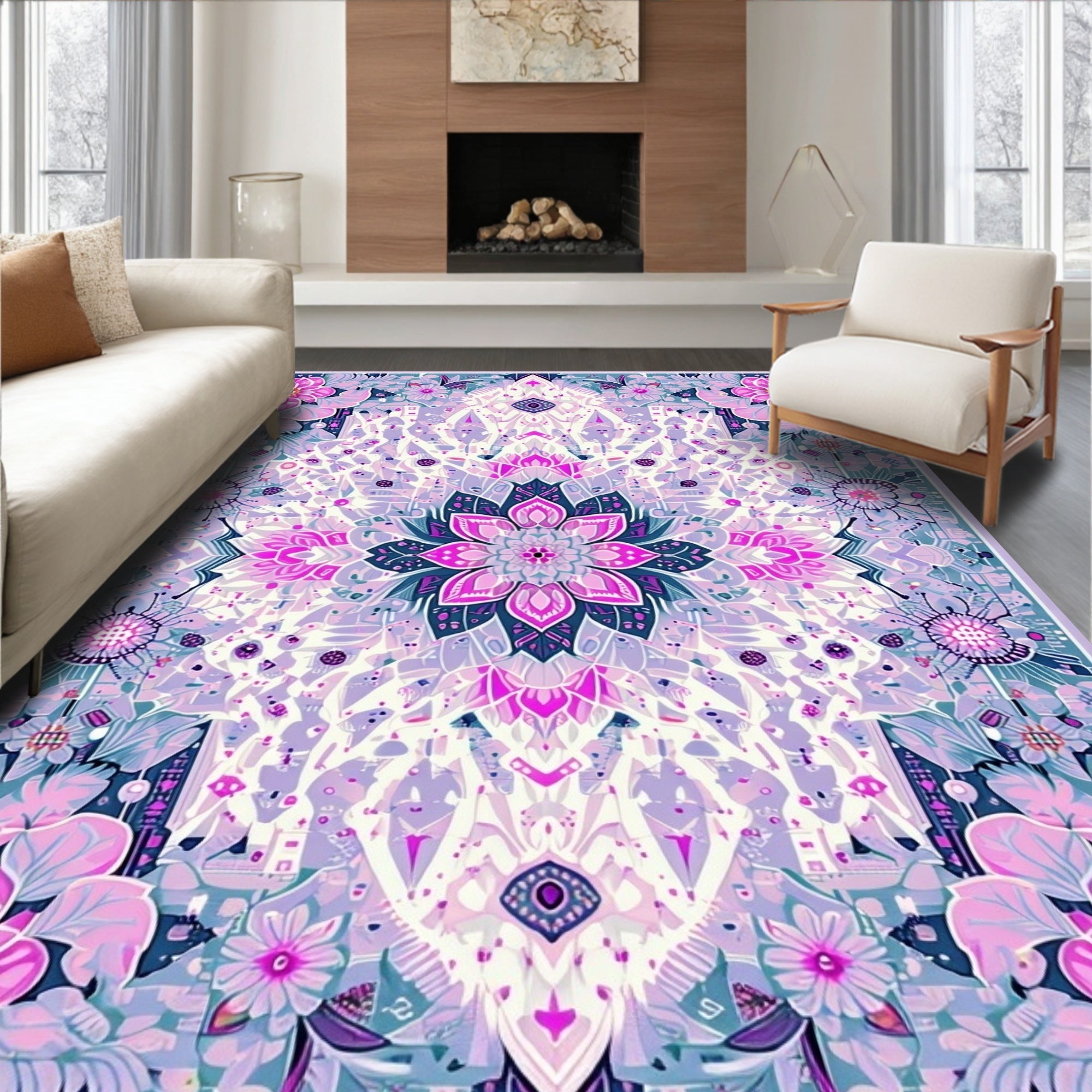 Whimsical Floral Mandala Pattern Rug