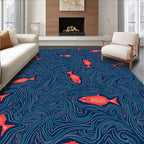 Coral Fish With Wavy Aquamarine Flow Rug