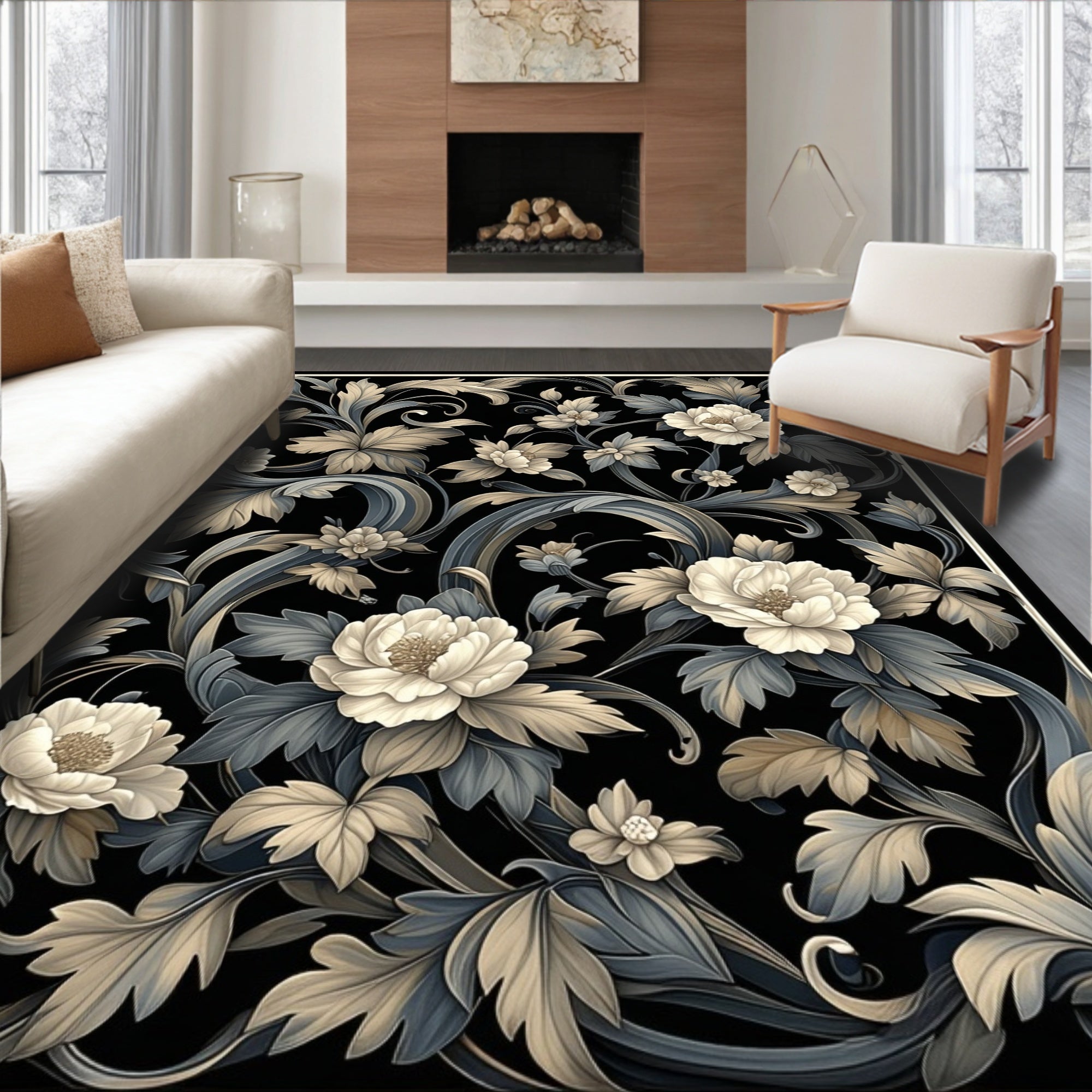 Elegant Floral Scrollwork Pattern Rug
