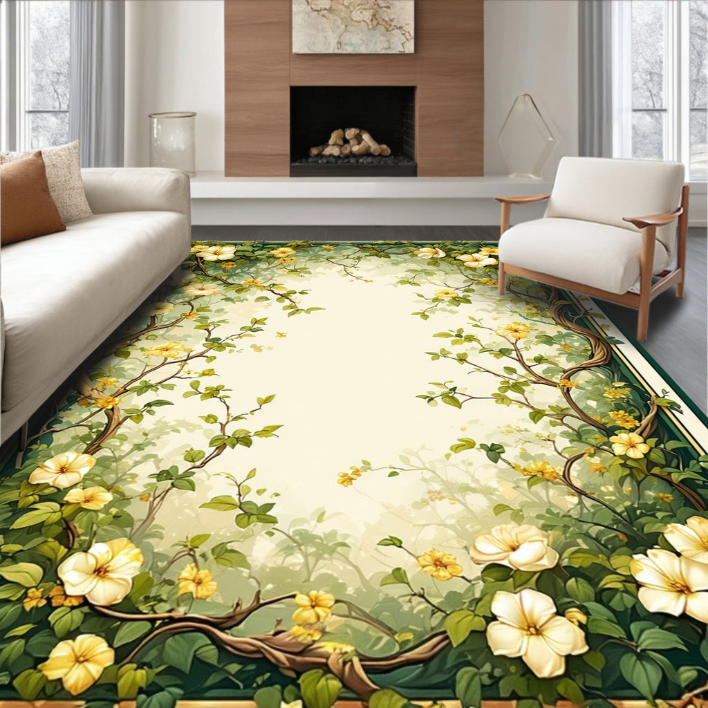Vines Yellow Flowers Botanical Design Rug