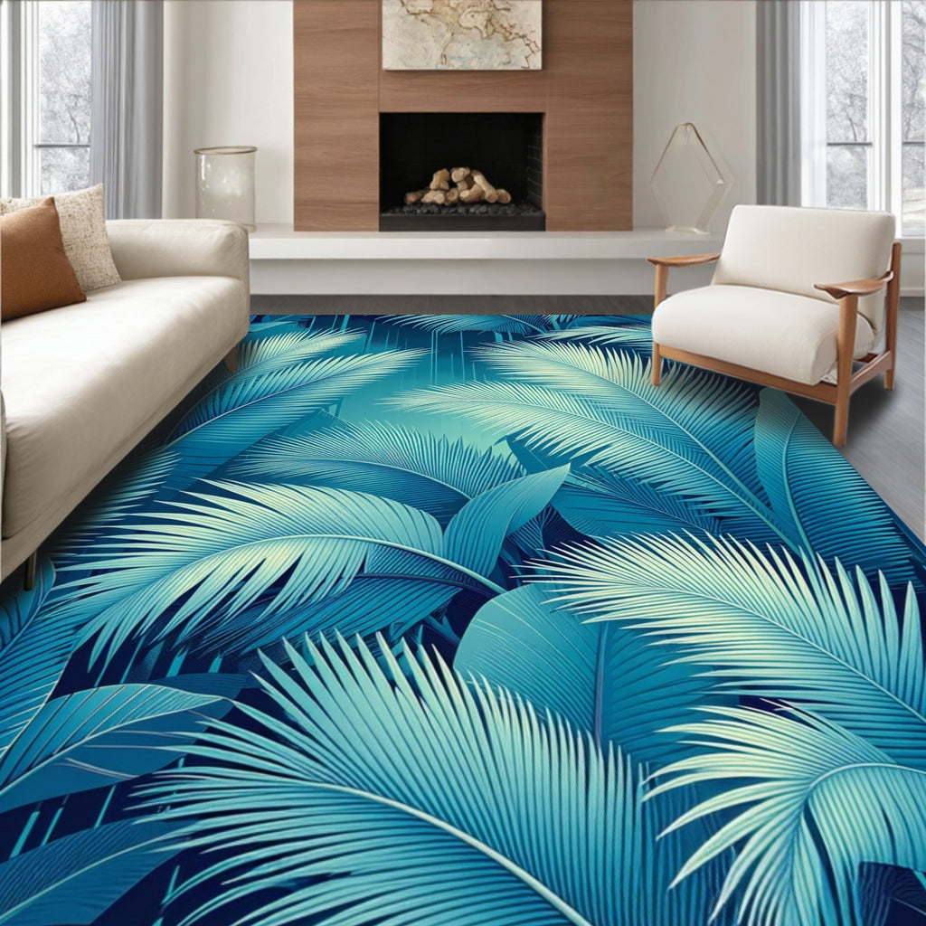 Cool Tropical Leaf Pattern Rug