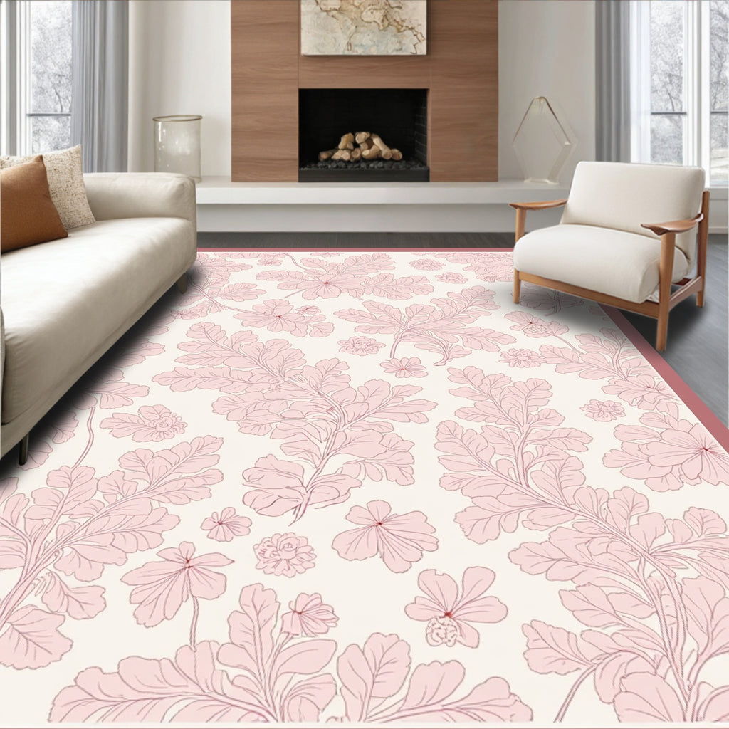 Delicate Pink Floral Botanical Design Rug