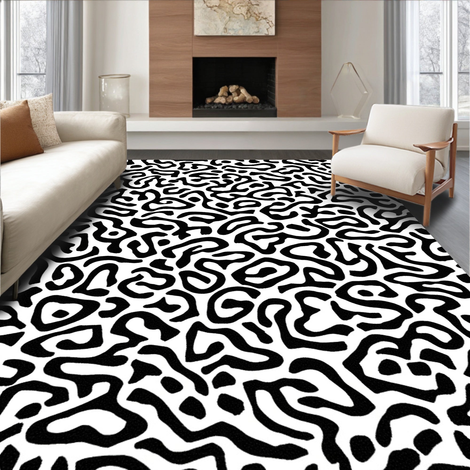 Monochrome Abstract Organic Pattern Rug