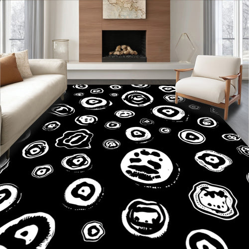 Abstract Organic Black and White Shapes Rug