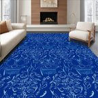Intricate Pattern Abstract Blue Sketch Rug