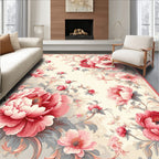 Elegant Pink Floral Scroll Pattern Rug
