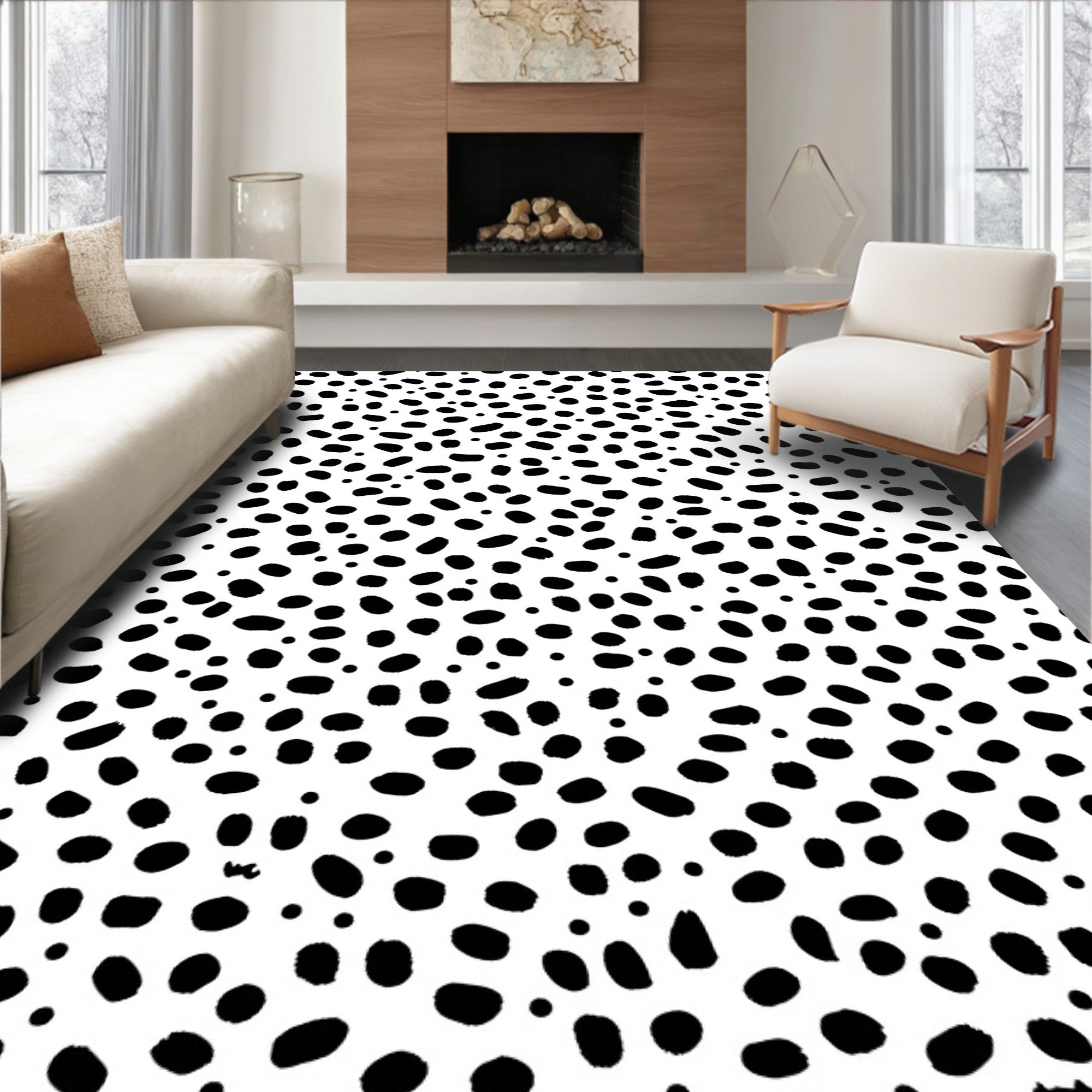 Black White Textured Dot Design Rug