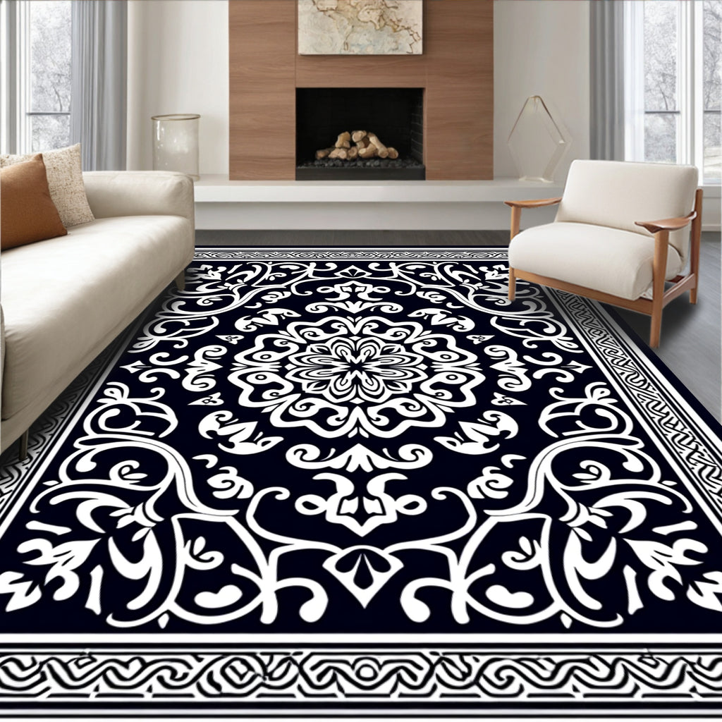 Intricate Floral Scrollwork Mandala Rug