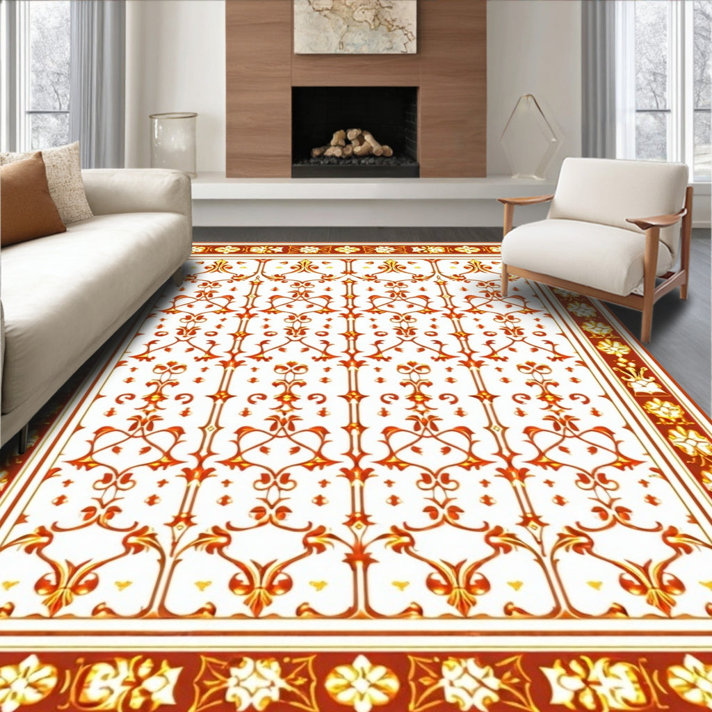 Vintage Floral Scrollwork Red Gold Rug