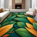 Lush Green Gold Leaf Pattern Rug
