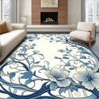 Elegant Blue Floral Vine Scroll Design Rug