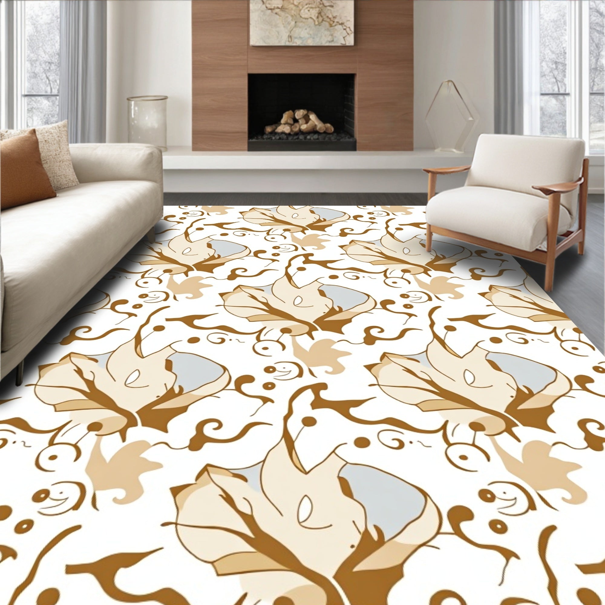 Terra Cotta Floral Swirls Pattern Rug