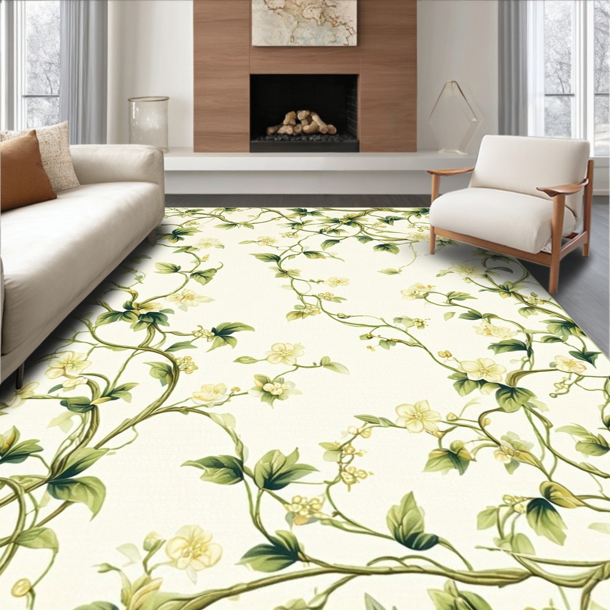Vine Floral Garden Inspired Pattern Rug