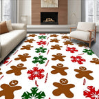 Brown Gingerbread Man Red Green Snowflakes Rug