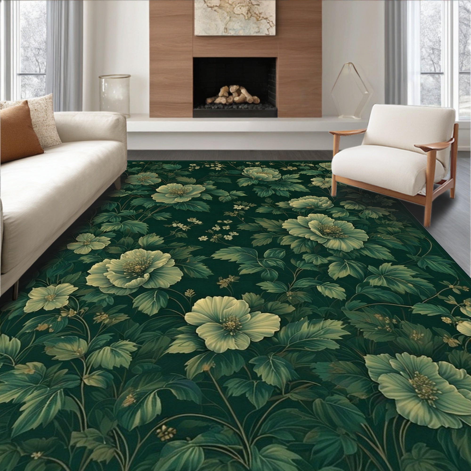 Dark Floral Garden Pattern Rug