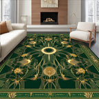 Ornate Emerald Sunburst Geometric Design Rug