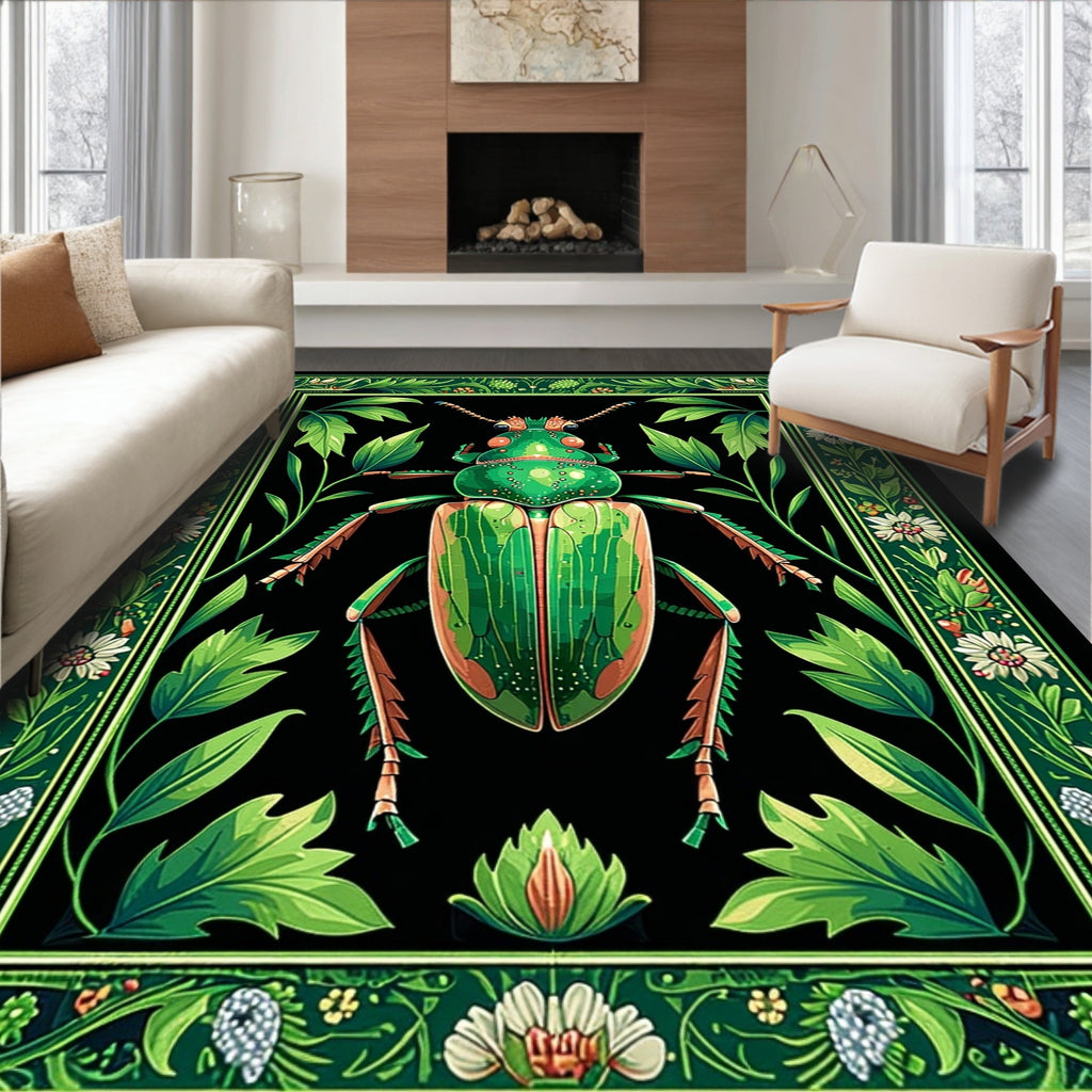 Green Beetle Floral Enclosure Rug