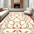 Ornate Red Cream Floral Swirls Area Rug