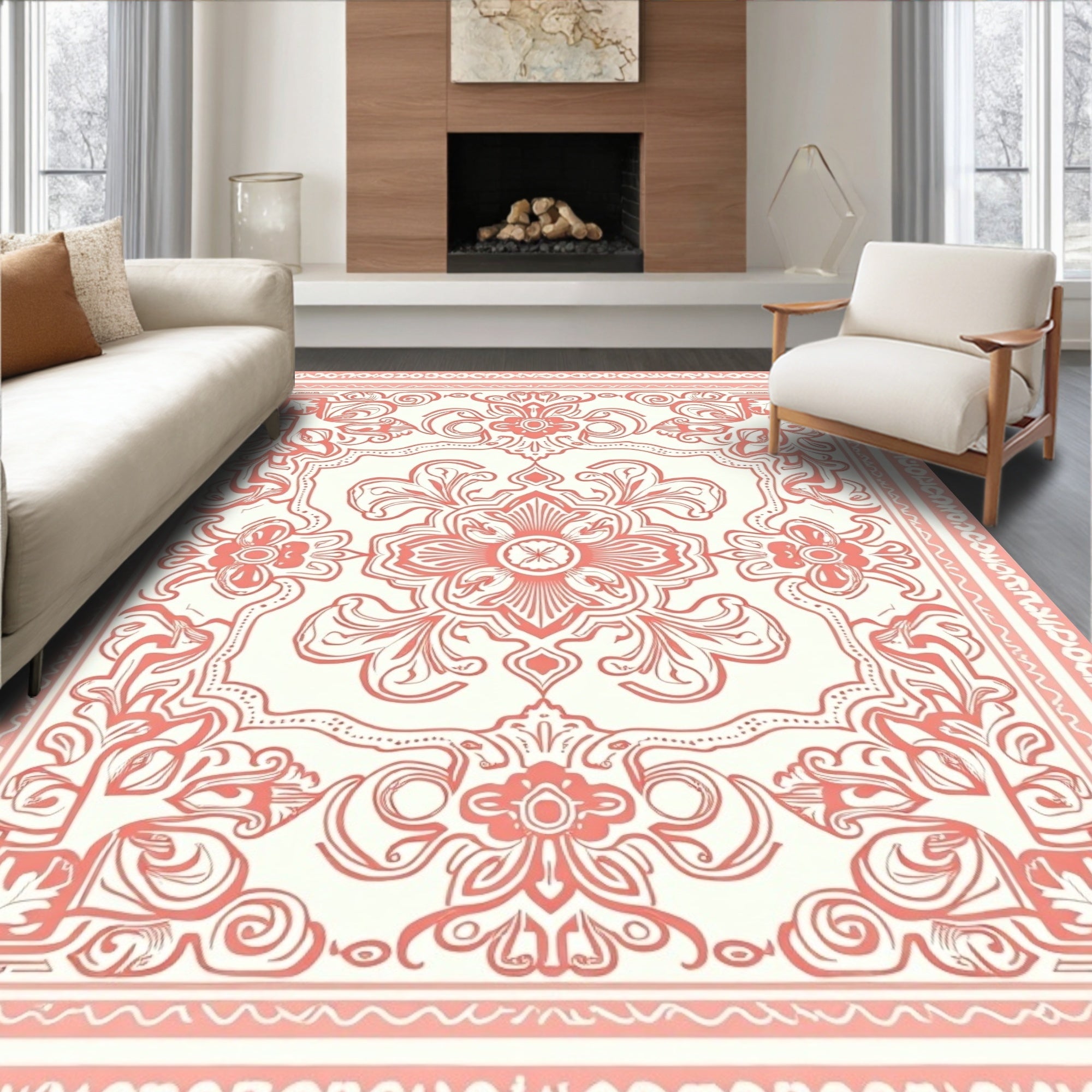 Coral Floral Medallion Pattern Rug